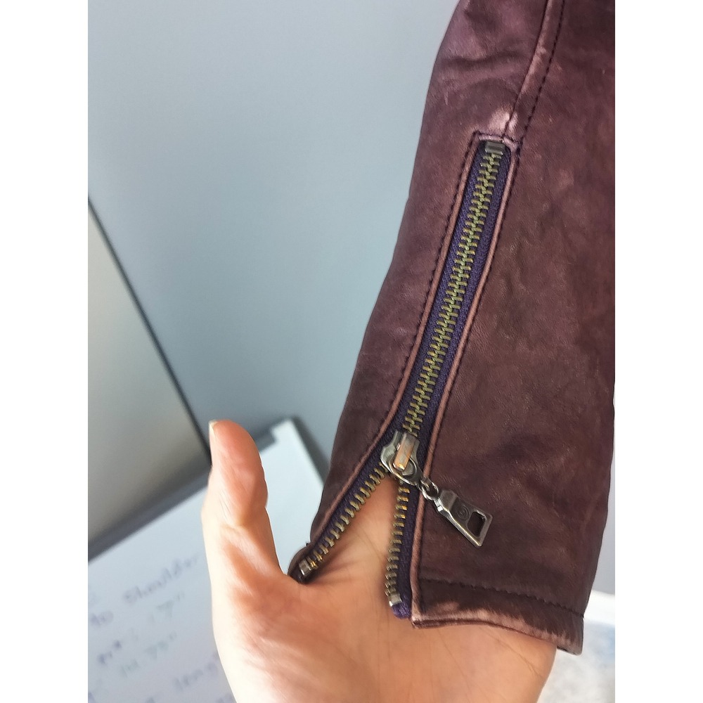 Danier Italian Leather Hooded Bomber Jacket‎ Womens 2XS Purple Ribbed Wool Trim - Picture 8 of 15
